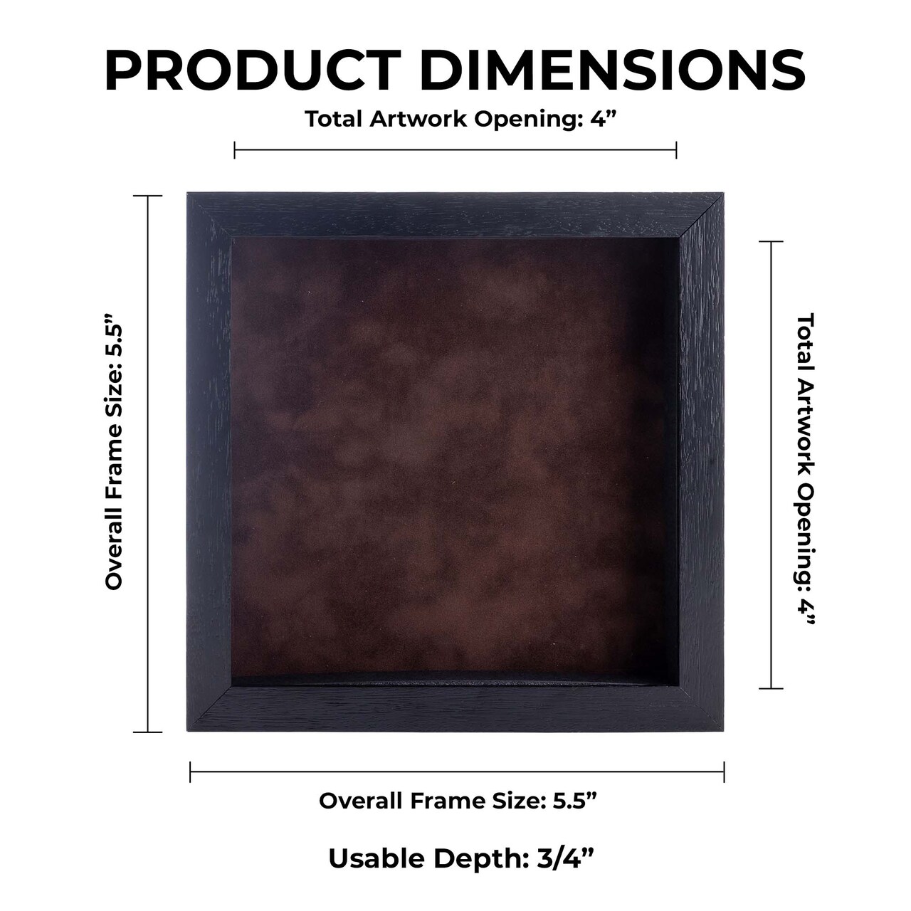 Black Wood Grain Shadow Box Frame with Acrylic Front - Brown Suede Backing, 30 Sizes